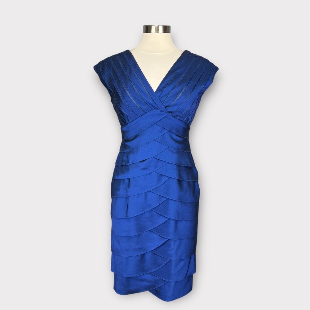 Adrianna Papell Royal Blue Tiered Satin Sheath Dress